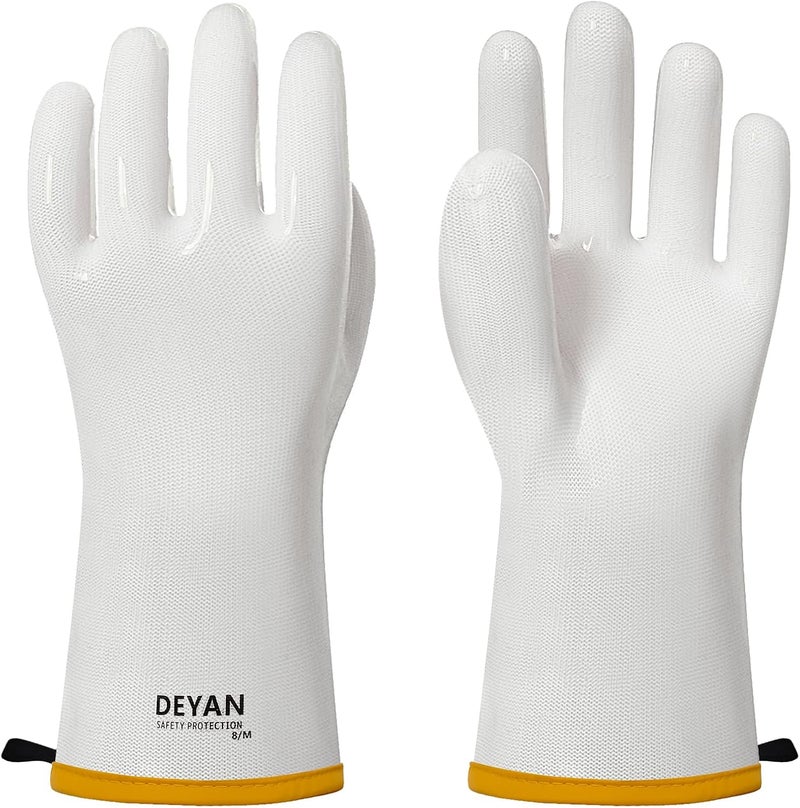 DEYAN Silicone BBQ & Oven Gloves - Food Grade, Heat Resistant Waterproof & Oil Proof Gloves for Grilling, Baking, Frying, Cooking - Long Sleeve & Non-Slip Grip, 1 Pair (White, 10/XL) - Image 1